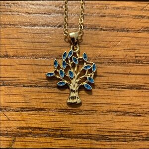 Gold and Blue Tree Pendant Necklace
